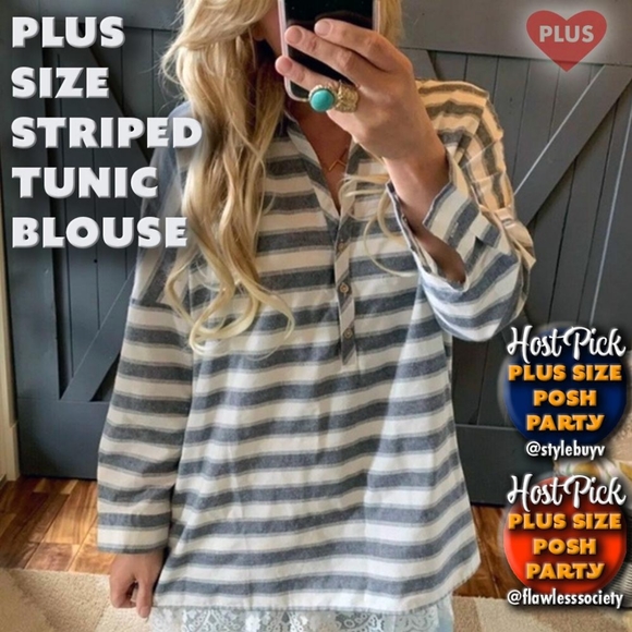 Boutique Tops - Plus Size Striped Tunic Blouse 🎉2× HOST PICK🎉